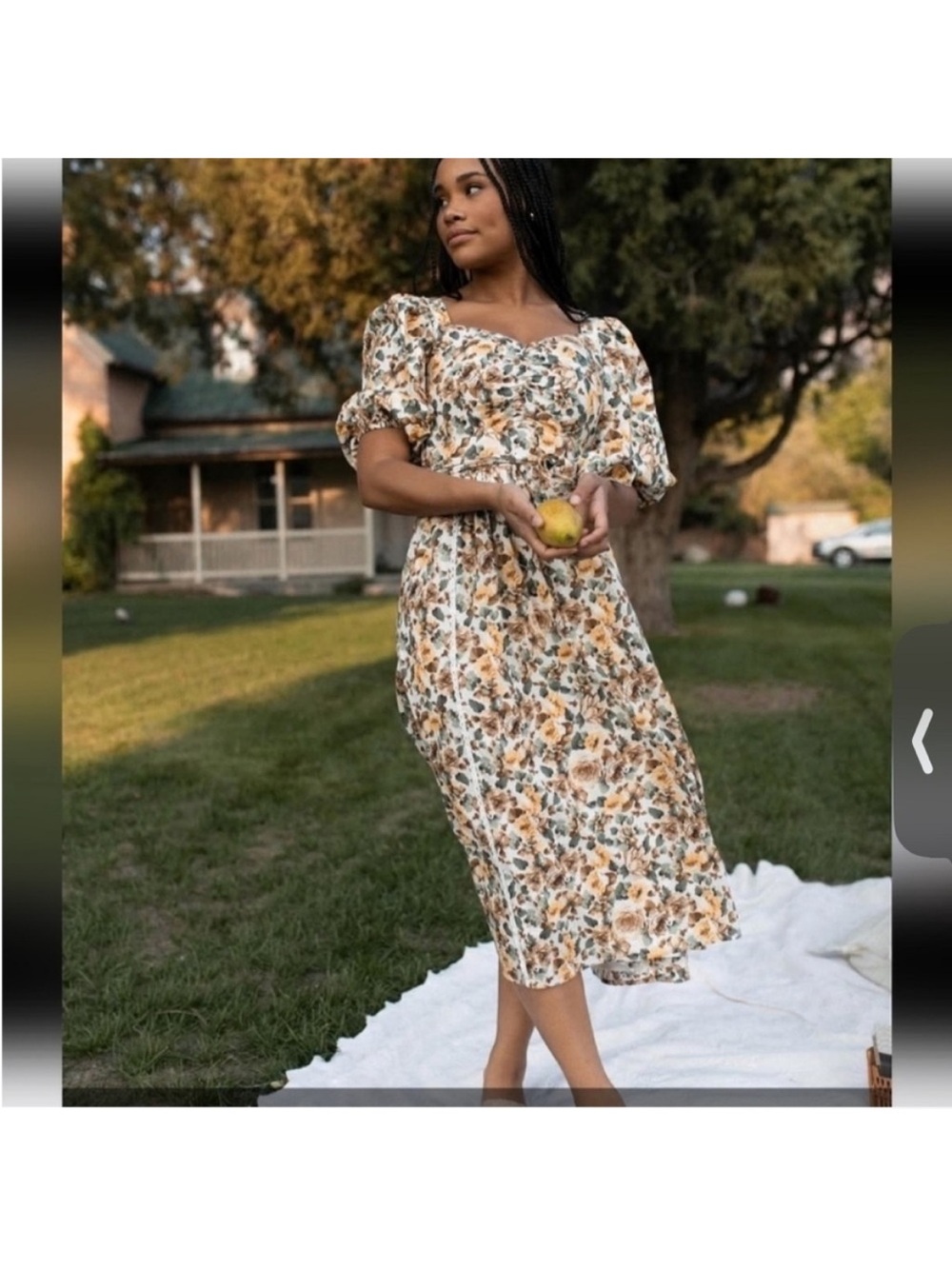 Ivy City Co. Marigold Floral Print Puff Sleeve Midi Dress Size Small Cottagecore